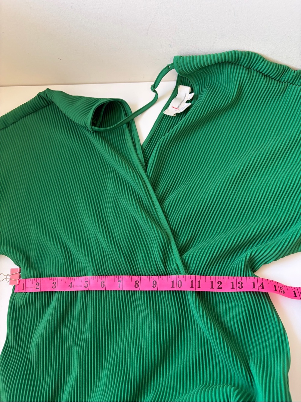By Anthropologie Plisse V-Neck Wrap Midi Dress Emerald Kelly Green Size Small - Picture 9 of 16